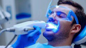 dental patient getting teeth whitening service