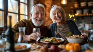 older couple sitting at dining table